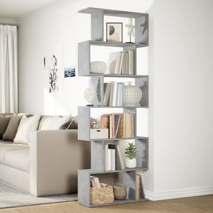 Betongraues Raumteiler-Bücherregal, 6 Fächer