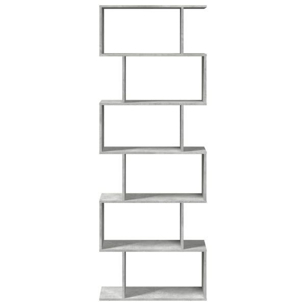 Betongraues Raumteiler-Bücherregal, 6 Fächer