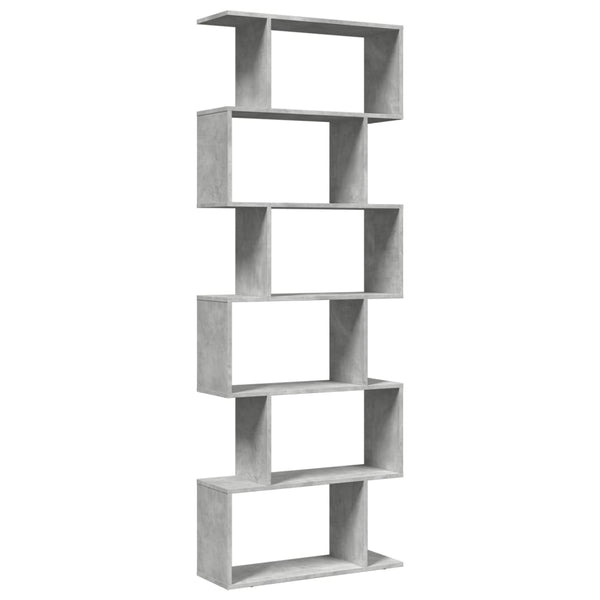 Betongraues Raumteiler-Bücherregal, 6 Fächer