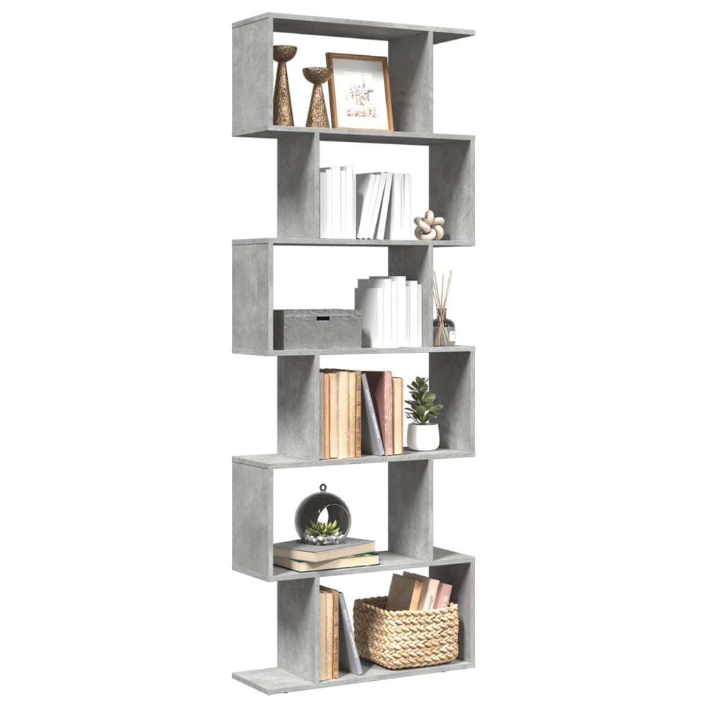 Betongraues Raumteiler-Bücherregal, 6 Fächer