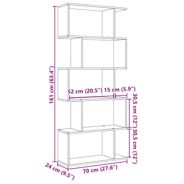 Sonoma Eiche Raumteiler Bücherregal 70x24x161 cm