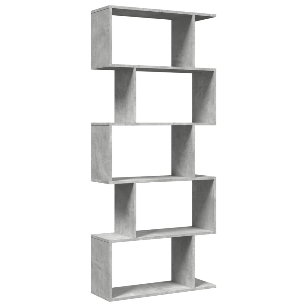 Betongraues Raumteiler-Bücherregal, 5 Etagen, 70x161 cm