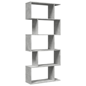 Betongraues Raumteiler-Bücherregal, 5 Etagen, 70x161 cm
