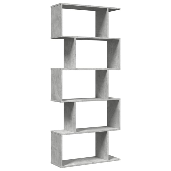 Betongraues Raumteiler-Bücherregal, 5 Etagen, 70x161 cm