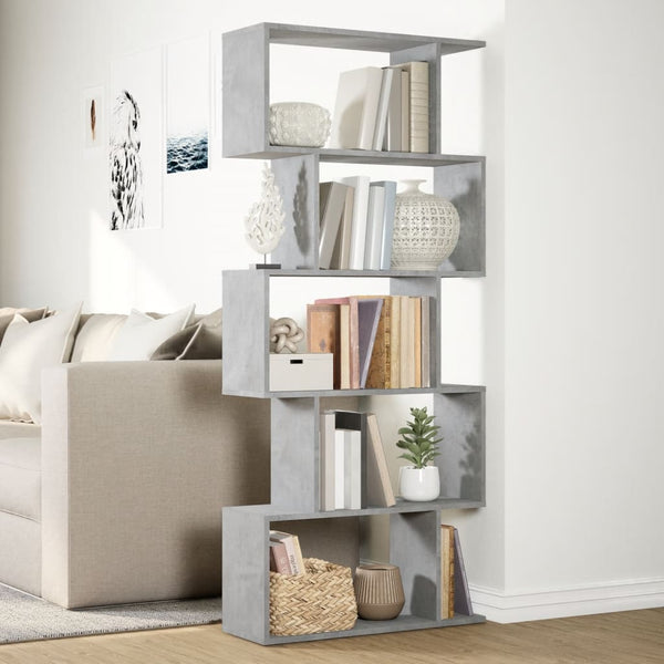 Betongraues Raumteiler-Bücherregal, 5 Etagen, 70x161 cm