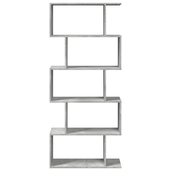 Betongraues Raumteiler-Bücherregal, 5 Etagen, 70x161 cm