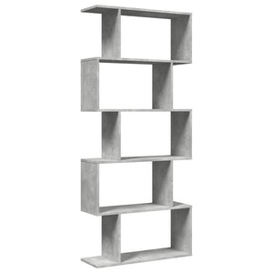 Betongraues Raumteiler-Bücherregal, 5 Etagen, 70x161 cm