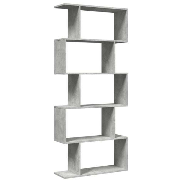 Betongraues Raumteiler-Bücherregal, 5 Etagen, 70x161 cm