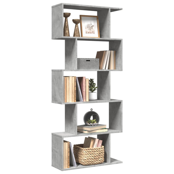 Betongraues Raumteiler-Bücherregal, 5 Etagen, 70x161 cm