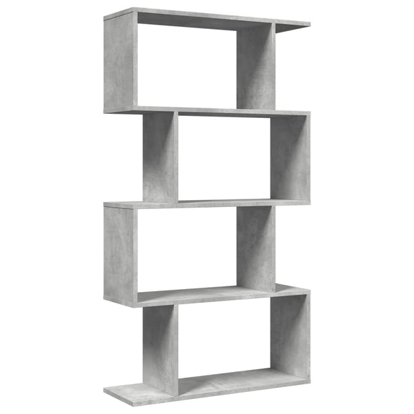 Betongraues Raumteiler-Bücherregal mit 4 Böden