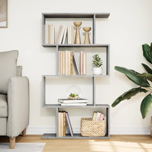 Betongraues Raumteiler-Bücherregal mit 4 Böden