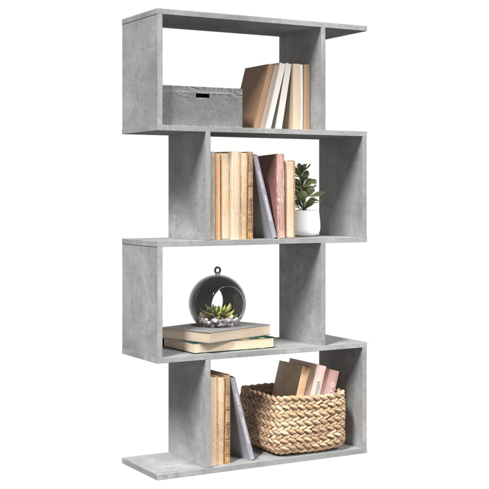 Betongraues Raumteiler-Bücherregal mit 4 Böden