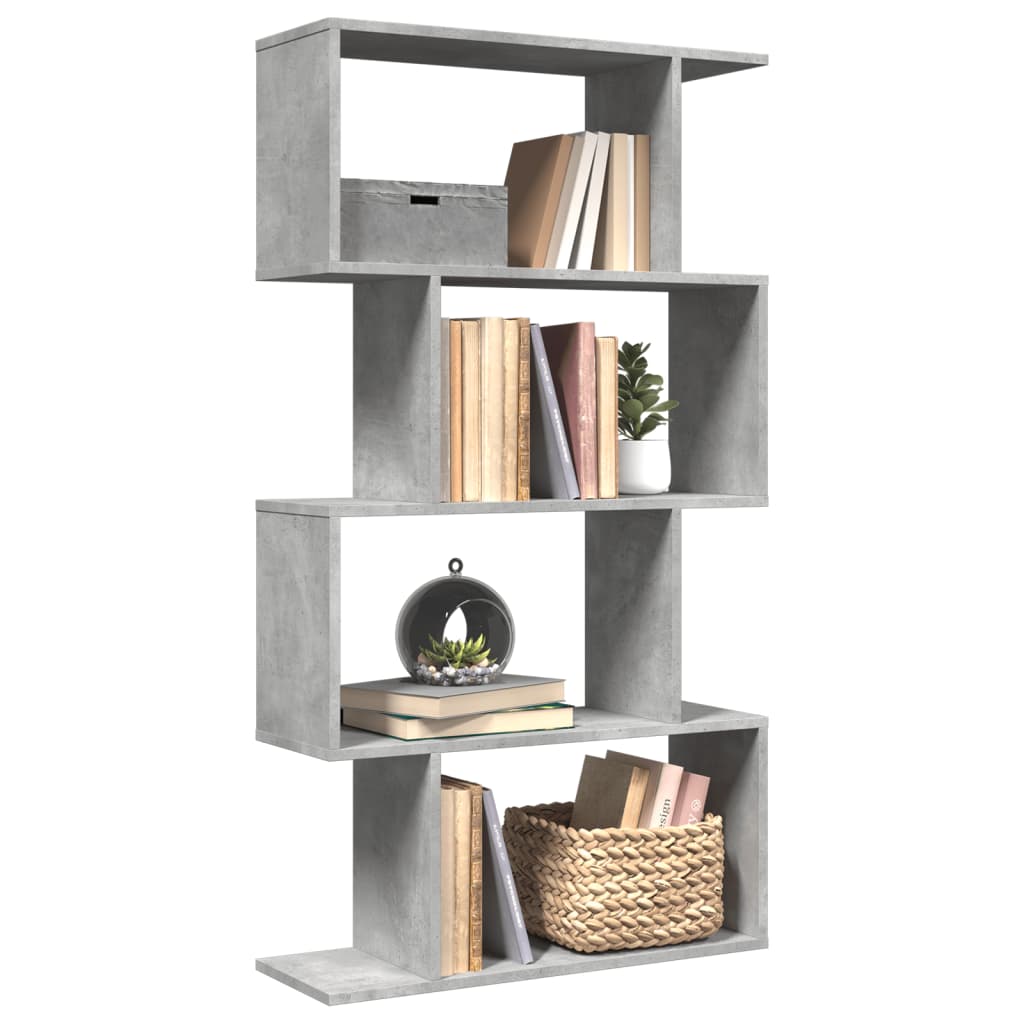 Betongraues Raumteiler-Bücherregal mit 4 Böden