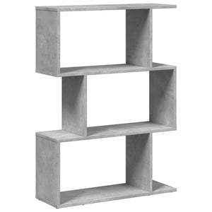 Betongraues Raumteiler-Bücherregal mit 3 Fächern