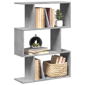 Betongraues Raumteiler-Bücherregal mit 3 Fächern