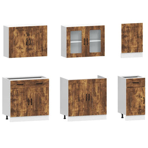 7-tlg Küchenschrank-Set Räuchereiche