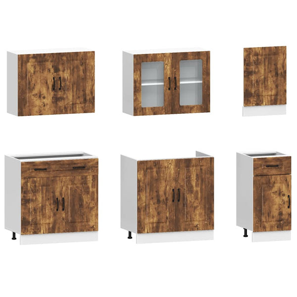 7-tlg Küchenschrank-Set Räuchereiche