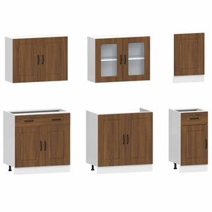 7-tlg Küchenschrank Set Braun Eichen-Optik