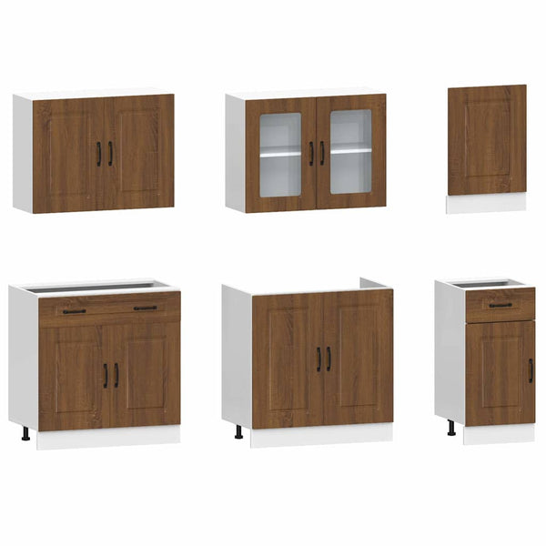 7-tlg Küchenschrank Set Braun Eichen-Optik