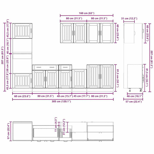 7-tlg. Küchenschrank-Set Hochglanz Weiß