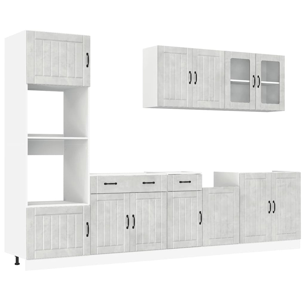 7-tlg Küchenschrank Set Betongrau