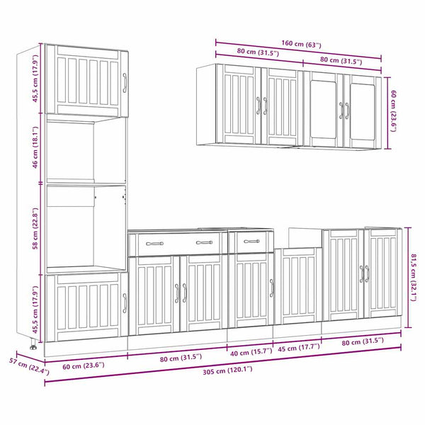 7-tlg Küchenschrank Set Betongrau