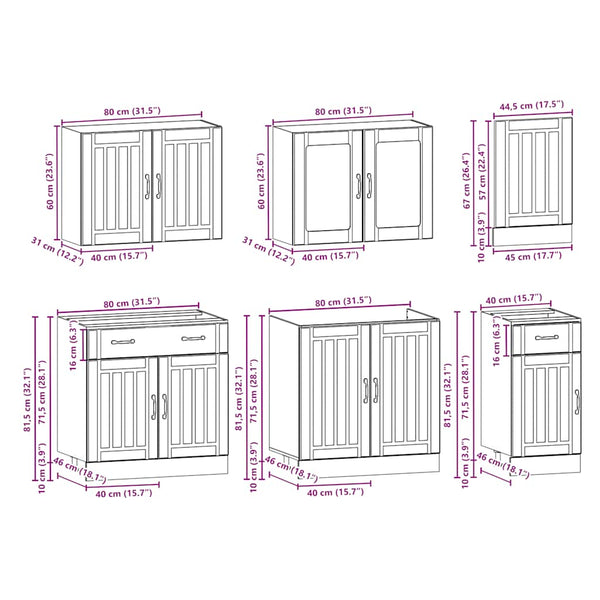 7-tlg. Küchenschrank-Set Räuchereiche
