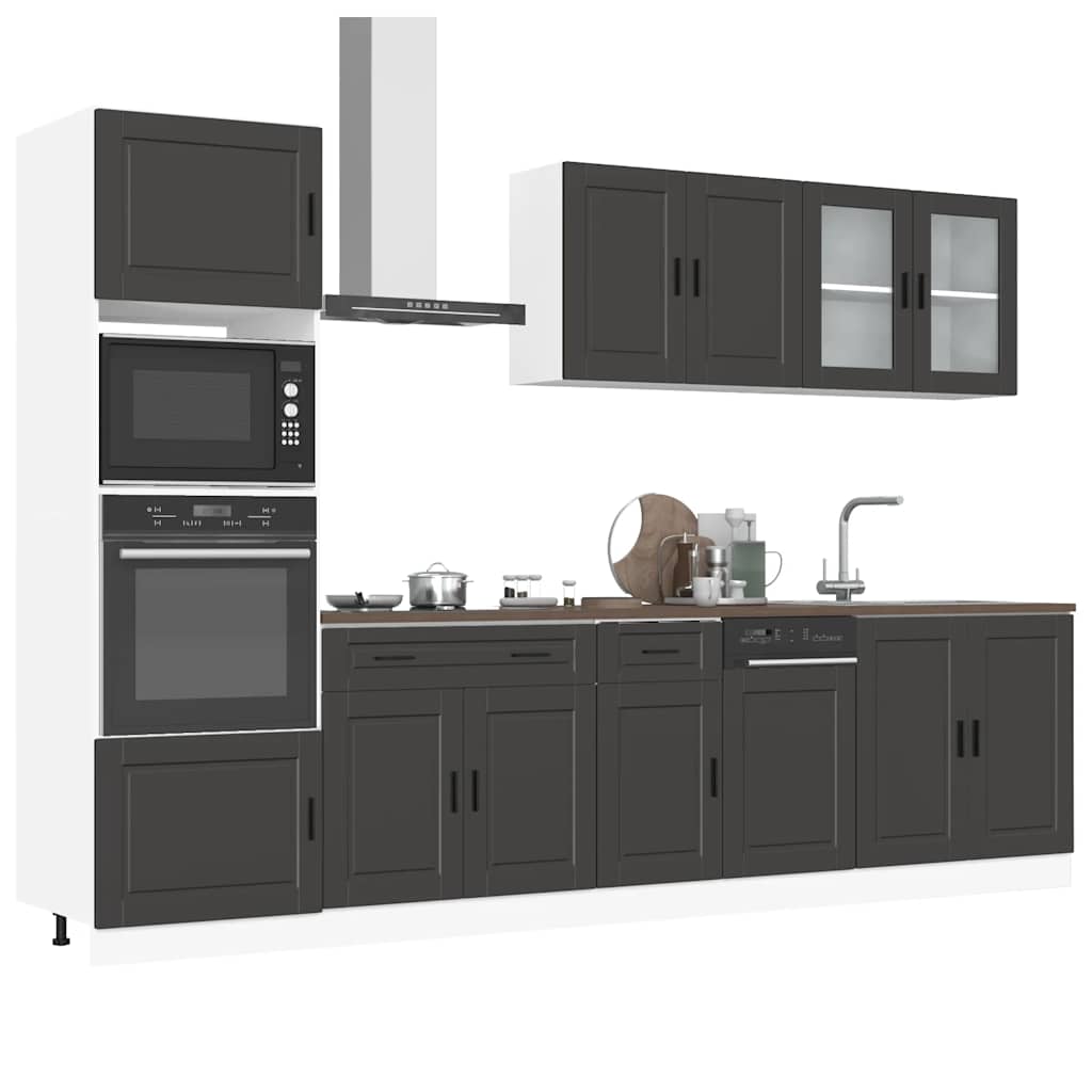Küchenschrank Set Porto Schwarz 7-teilig