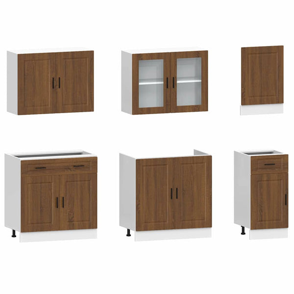 7-tlg Küchenschrank Set Braun Eiche