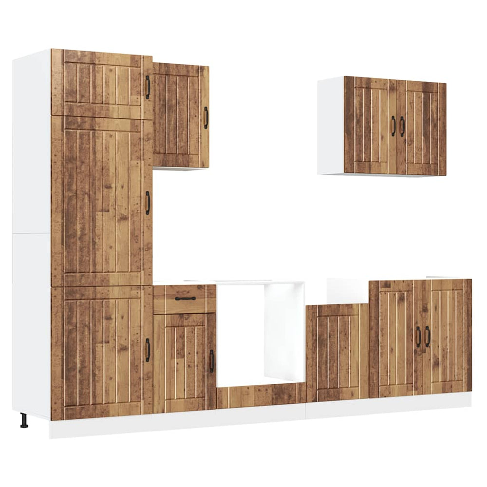 7-teiliges Küchenschrank-Set Altholz-Optik