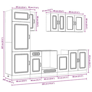8-tlg Küchenschrank Set Räuchereiche
