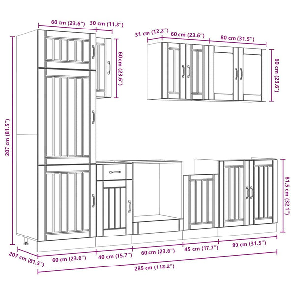 8-teiliges Küchenschrank-Set Räuchereiche