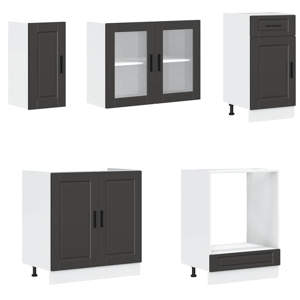 8-tlg Küchenschrank Set Schwarz