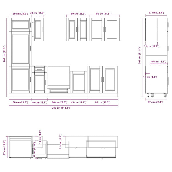 8-tlg Küchenschrank Set Schwarz