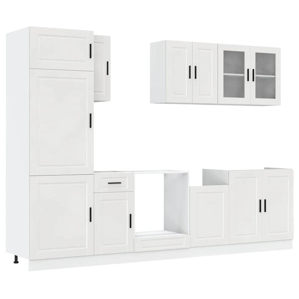 vidaXL Ensemble de 8 meubles de cuisine Porto, aggloméré, blanc brillant