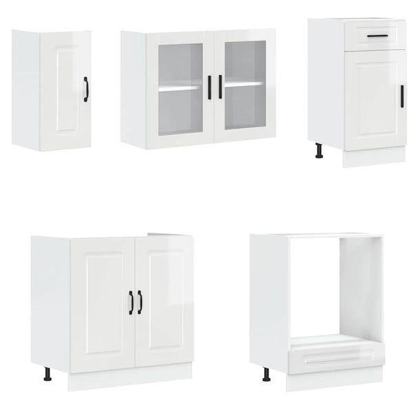 vidaXL Ensemble de 8 meubles de cuisine Porto, aggloméré, blanc brillant