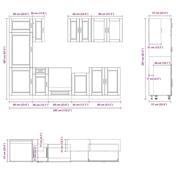 8-tlg. Küchenschrank-Set Braun Eichenoptik