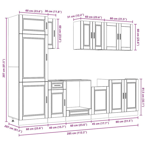 8-tlg. Küchenschrank-Set Braun Eichenoptik