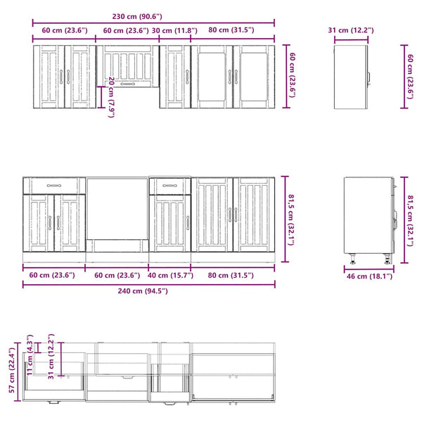 8-tlg. Küchenschrank-Set Lucca Eichen-Optik