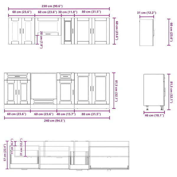 8-tlg Küchenschrank-Set Betongrau