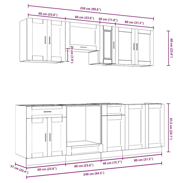 8-tlg Küchenschrank-Set Betongrau