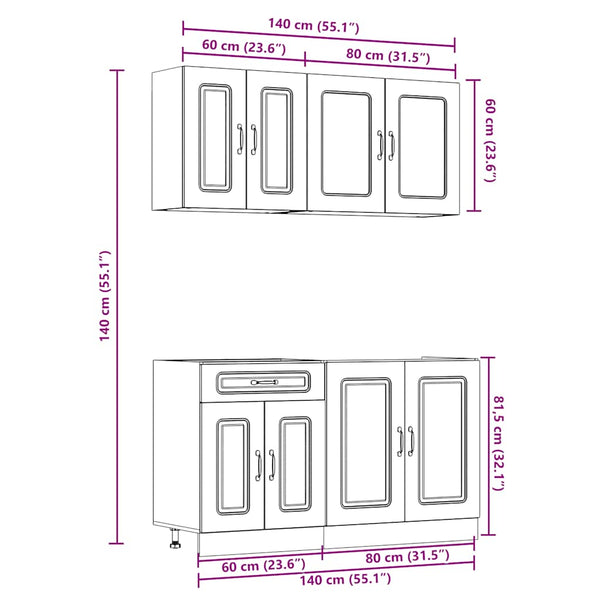 4-tlg Küchenschrank Set Weiß