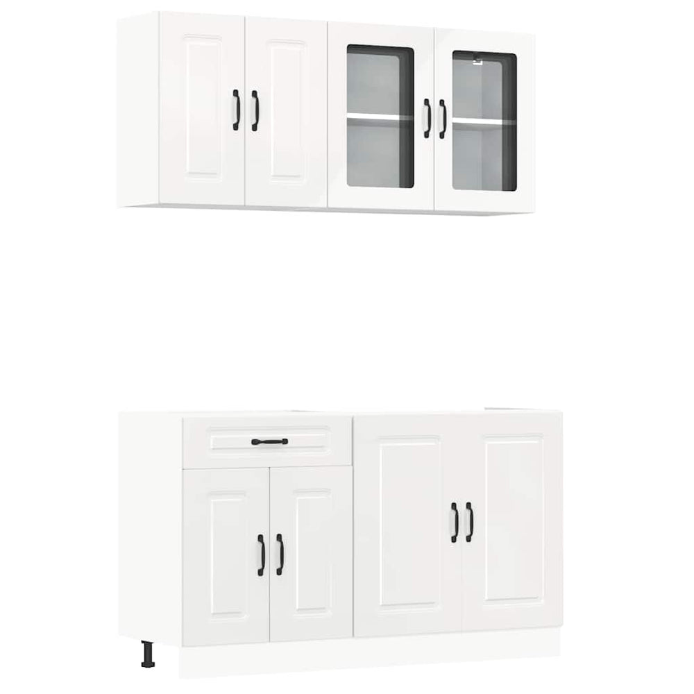 4-tlg. Küchenschrank-Set Hochglanz Weiß