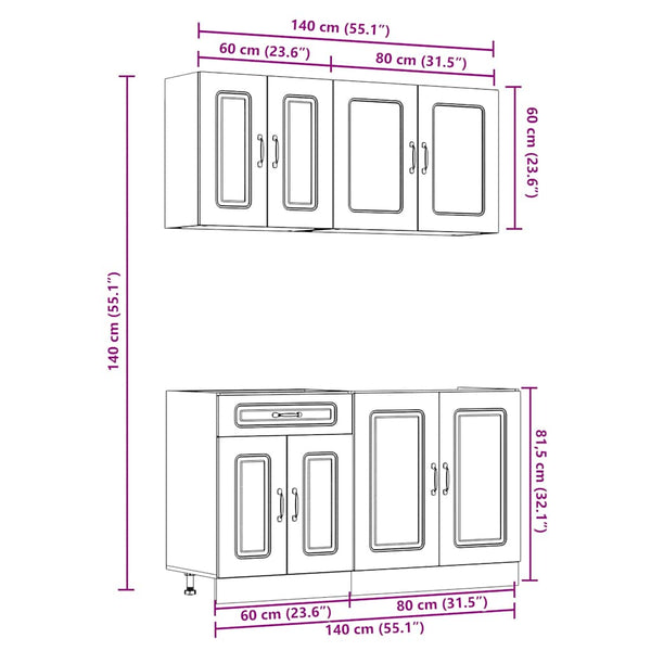 vidaXL Ensemble de 4 meubles de cuisine Kalmar Blanc brillant Bois d'ingénierie