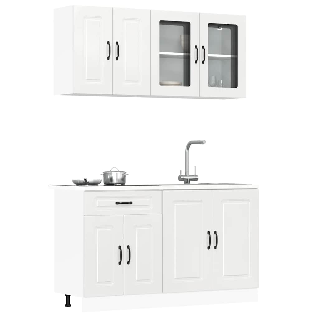 vidaXL Ensemble de 4 meubles de cuisine Kalmar Blanc brillant Bois d'ingénierie