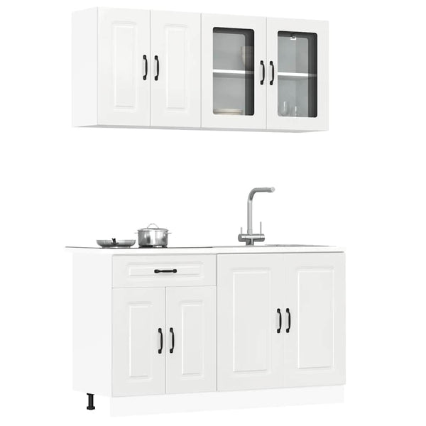 vidaXL Ensemble de 4 meubles de cuisine Kalmar Blanc brillant Bois d'ingénierie