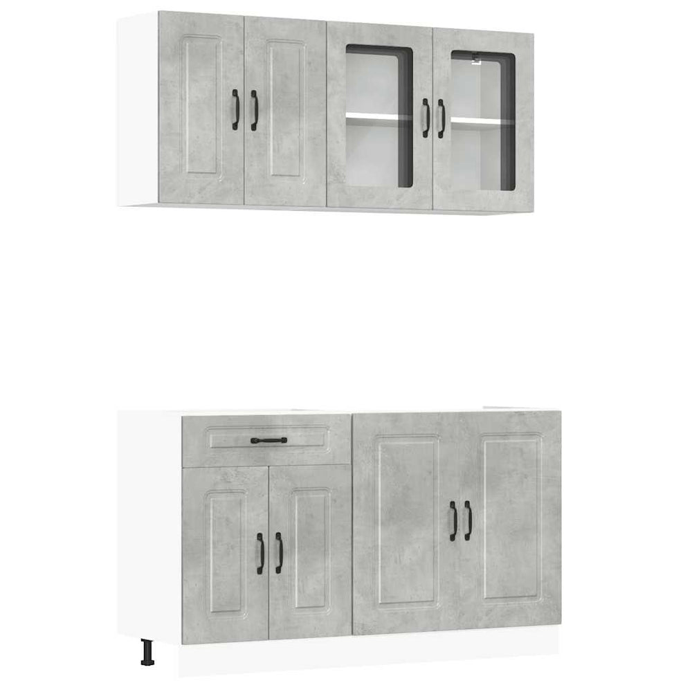 4-tlg Küchenschrank Set Betongrau
