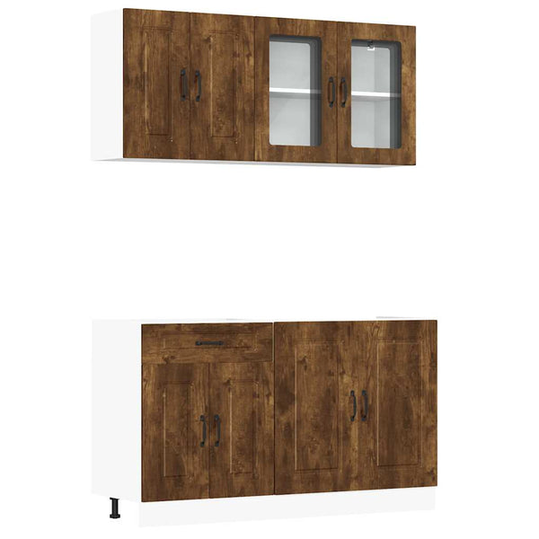 4-tlg Küchenschrank Set Räuchereiche