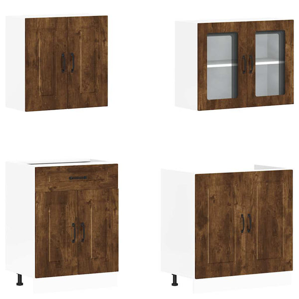4-tlg Küchenschrank Set Räuchereiche