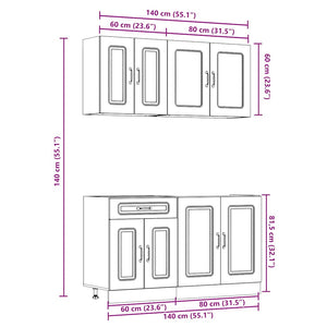 4-tlg Küchenschrank Set Räuchereiche